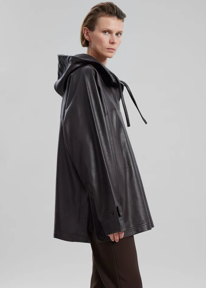 The Frankie Shop Tops Kevin Leather Hooded Overshirt 8211 Brown 8211 Women