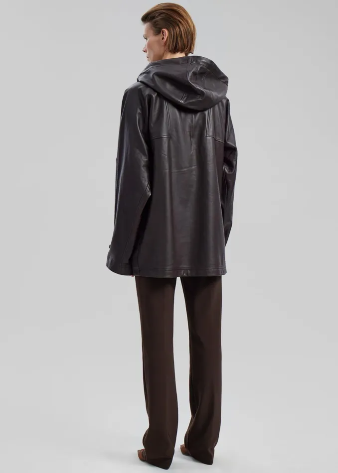 The Frankie Shop Tops Kevin Leather Hooded Overshirt 8211 Brown 8211 Women