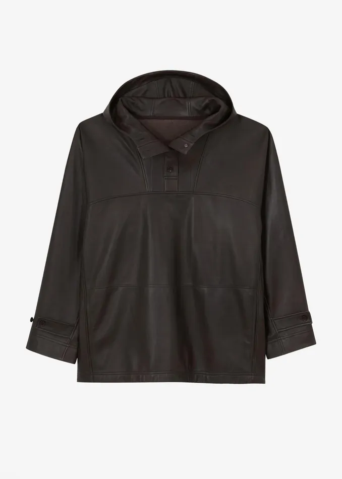 The Frankie Shop Tops Kevin Leather Hooded Overshirt 8211 Brown 8211 Women
