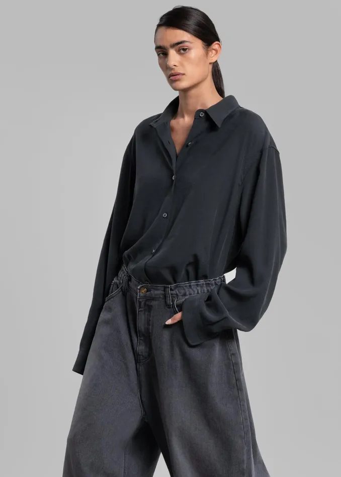 The Frankie Shop Tops Lotta Fluid Shirt 8211 Charcoal 8211 Women