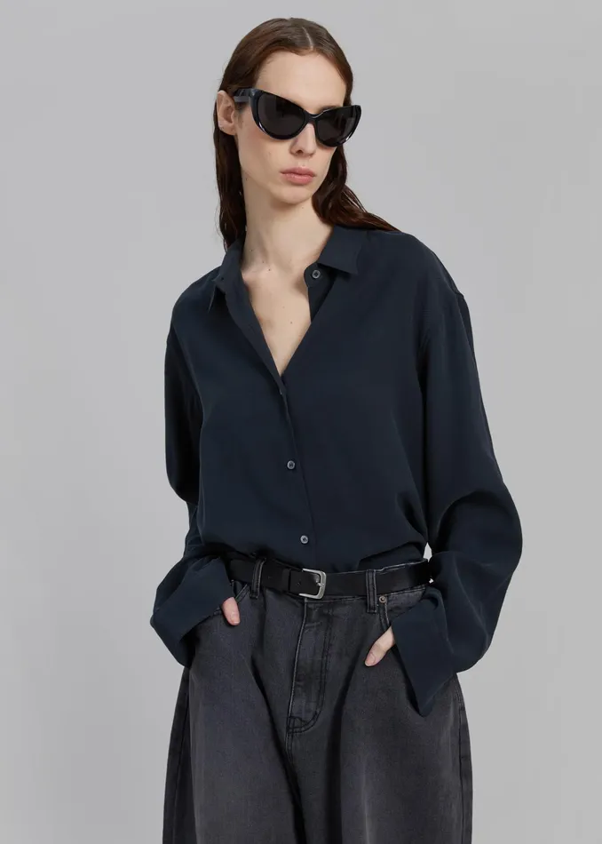 The Frankie Shop Tops Lotta Fluid Shirt 8211 Charcoal 8211 Women