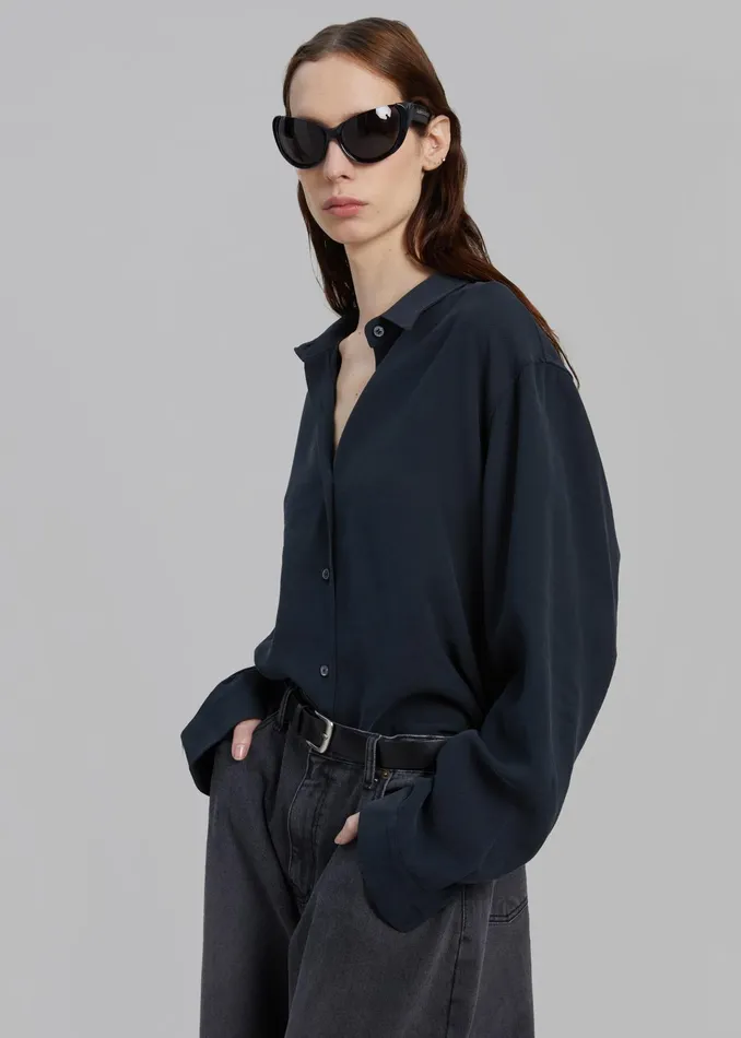 The Frankie Shop Tops Lotta Fluid Shirt 8211 Charcoal 8211 Women