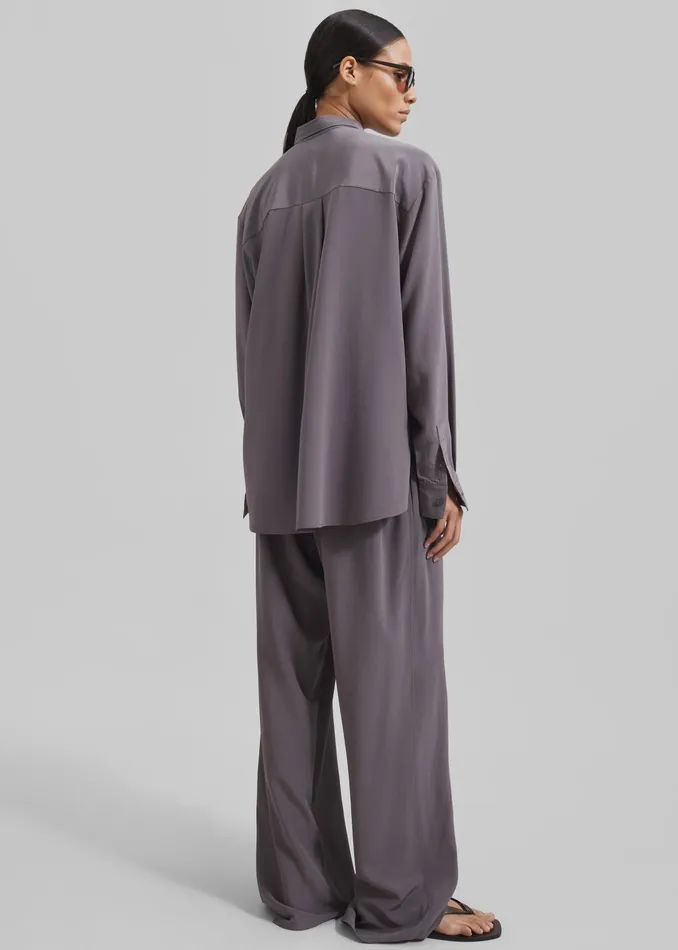 The Frankie Shop Tops Matteau Long Sleeve Silk Shirt 8211 Slate 8211 Women