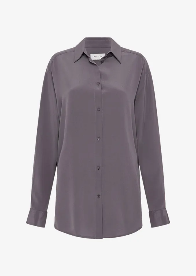 The Frankie Shop Tops Matteau Long Sleeve Silk Shirt 8211 Slate 8211 Women