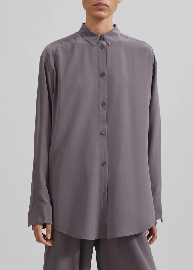The Frankie Shop Tops Matteau Long Sleeve Silk Shirt 8211 Slate 8211 Women
