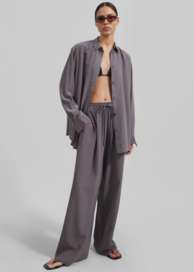 The Frankie Shop Tops Matteau Long Sleeve Silk Shirt 8211 Slate 8211 Women