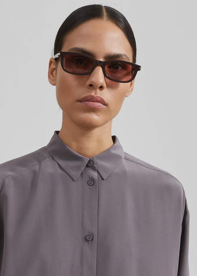 The Frankie Shop Tops Matteau Long Sleeve Silk Shirt 8211 Slate 8211 Women