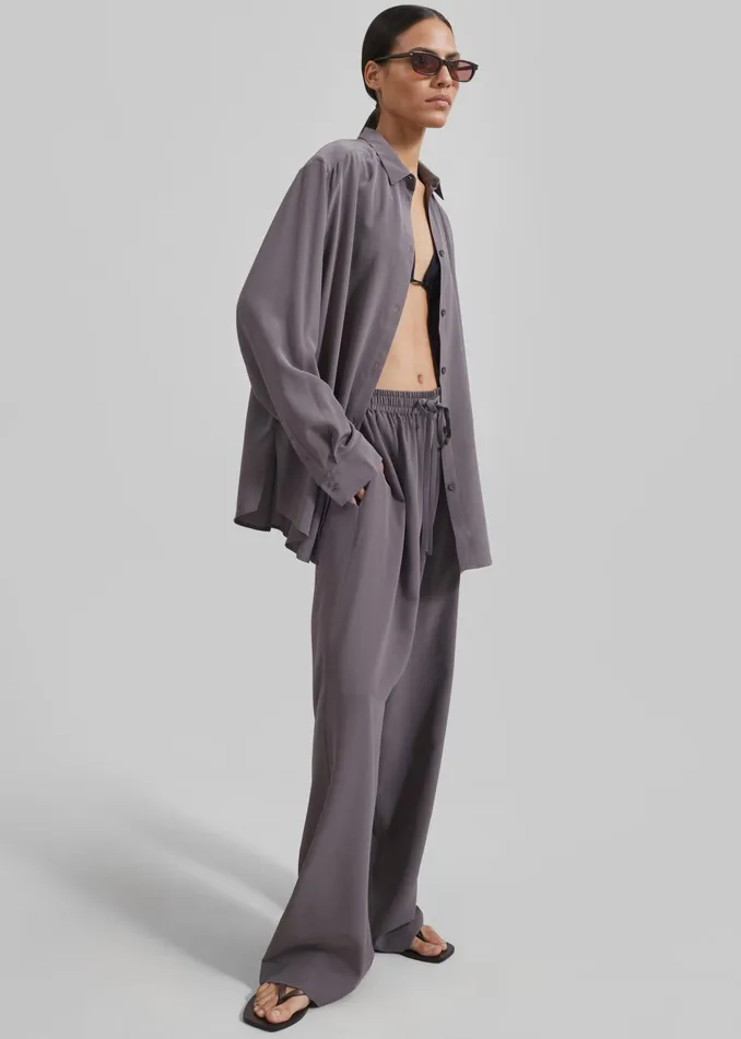 The Frankie Shop Tops Matteau Long Sleeve Silk Shirt 8211 Slate 8211 Women
