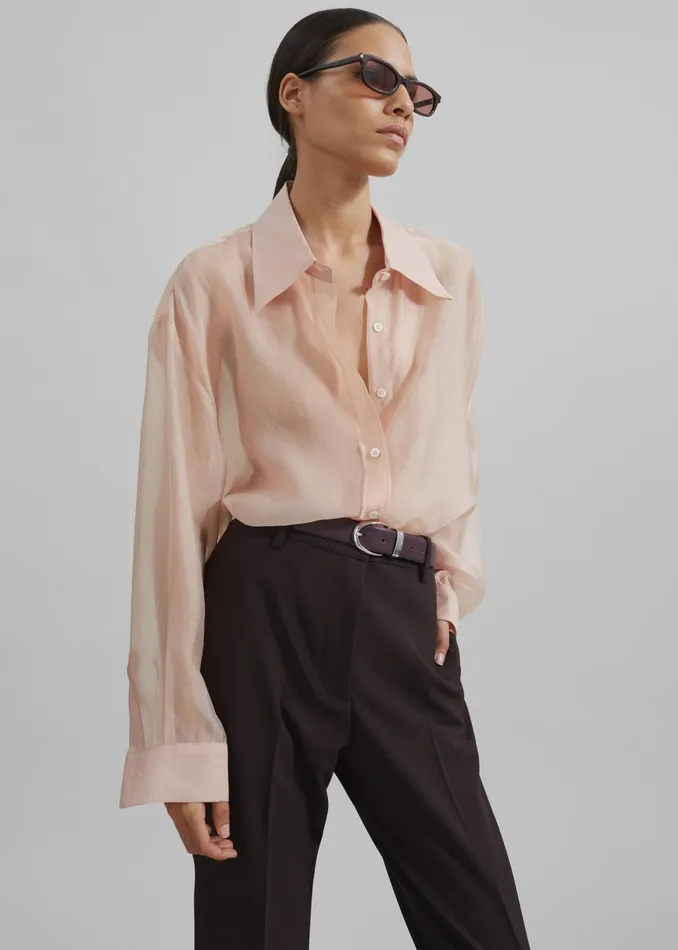 The Frankie Shop Tops Nel Sheer Button Up Shirt 8211 Pink 8211 Women