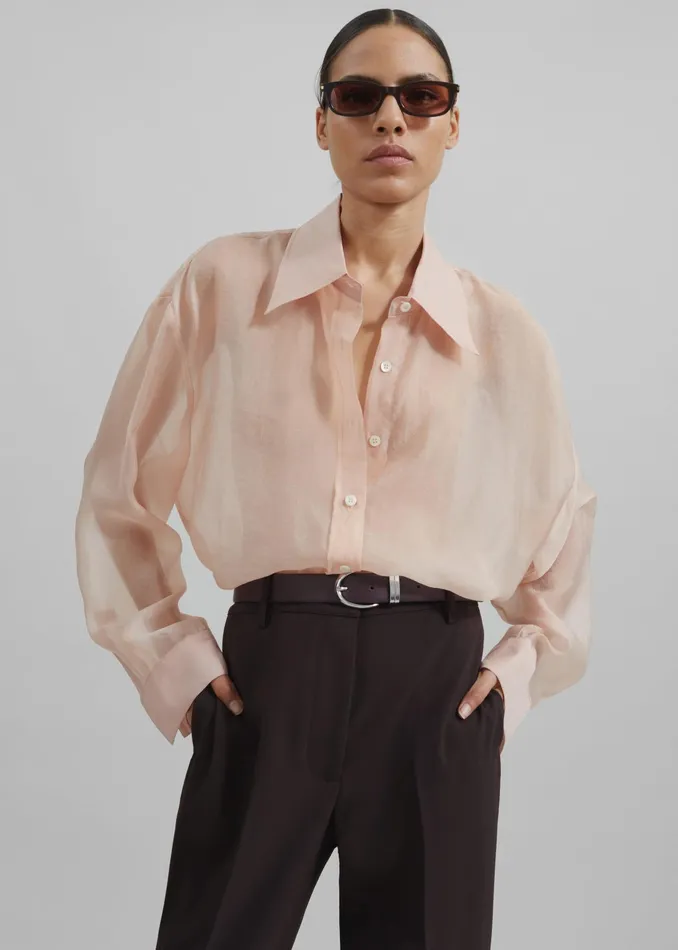 The Frankie Shop Tops Nel Sheer Button Up Shirt 8211 Pink 8211 Women