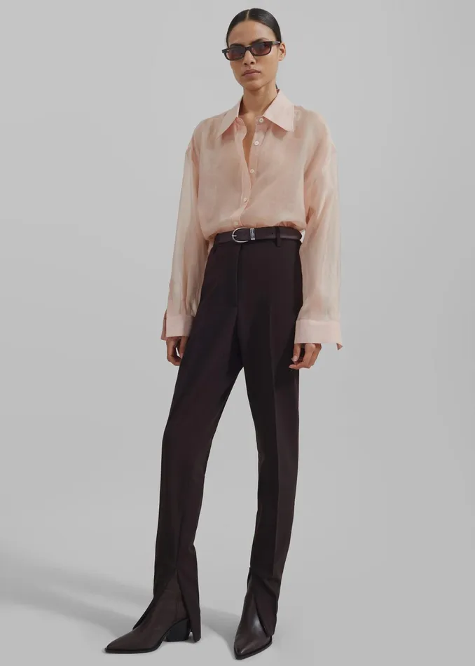 The Frankie Shop Tops Nel Sheer Button Up Shirt 8211 Pink 8211 Women