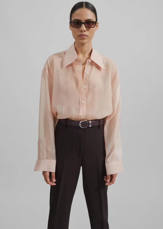 The Frankie Shop Tops Nel Sheer Button Up Shirt 8211 Pink 8211 Women