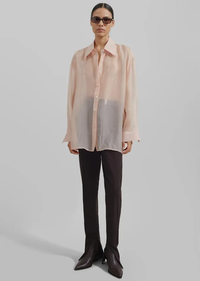 The Frankie Shop Tops Nel Sheer Button Up Shirt 8211 Pink 8211 Women
