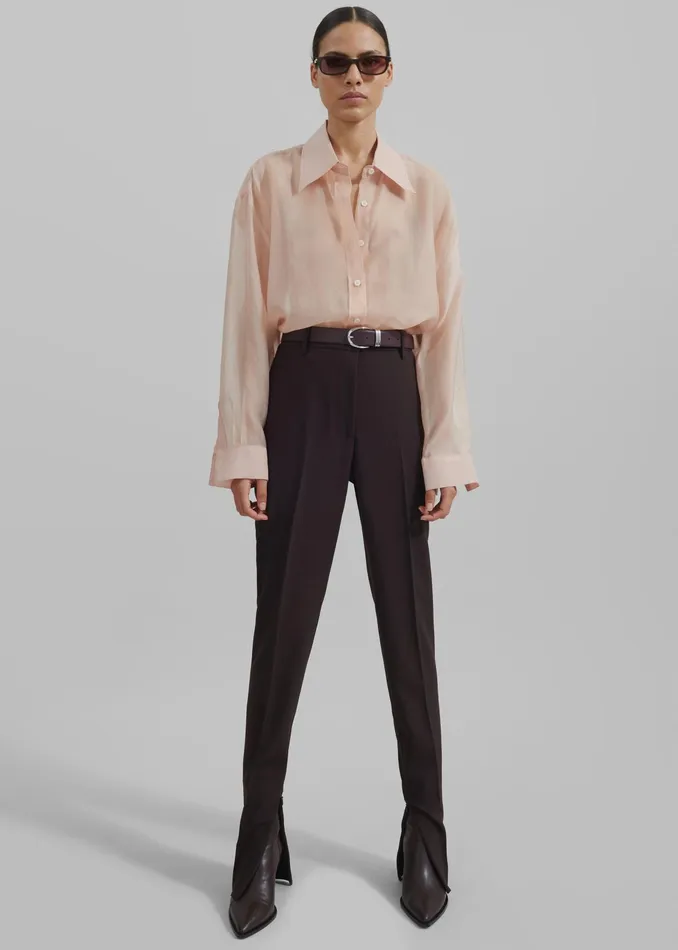 The Frankie Shop Tops Nel Sheer Button Up Shirt 8211 Pink 8211 Women