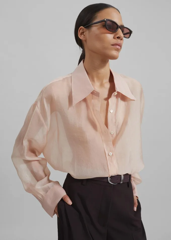 The Frankie Shop Tops Nel Sheer Button Up Shirt 8211 Pink 8211 Women