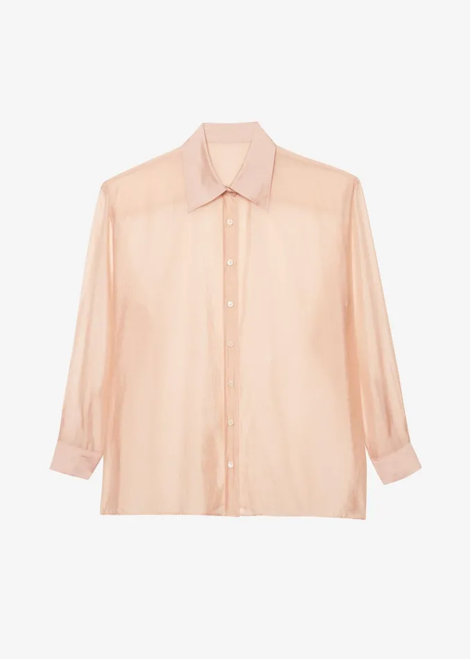 The Frankie Shop Tops Nel Sheer Button Up Shirt 8211 Pink 8211 Women