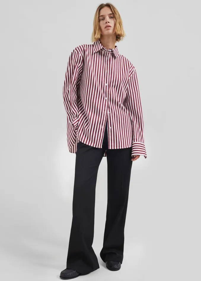 The Frankie Shop Tops Peri Striped Poplin Shirt 8211 BurgundyWhite 8211 Women The Frankie Shop Tops Peri Striped Poplin Shirt 8211 BurgundyWhite 8211 Women