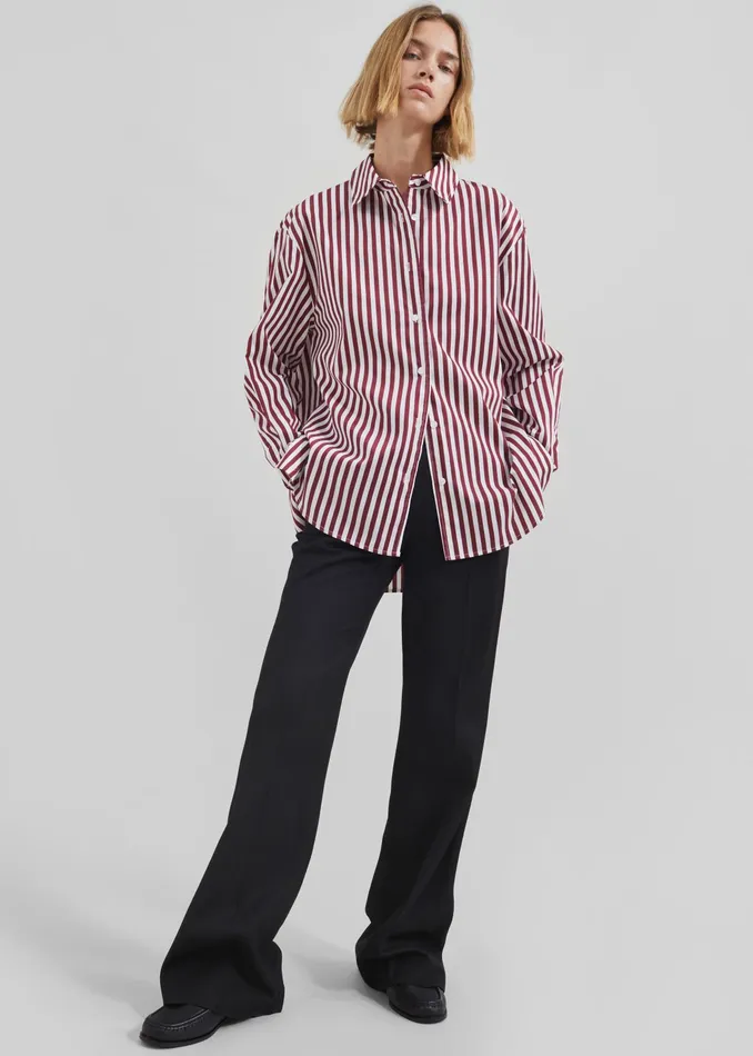 The Frankie Shop Tops Peri Striped Poplin Shirt 8211 BurgundyWhite 8211 Women