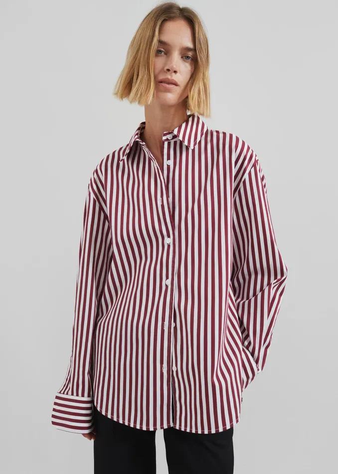 The Frankie Shop Tops Peri Striped Poplin Shirt 8211 BurgundyWhite 8211 Women