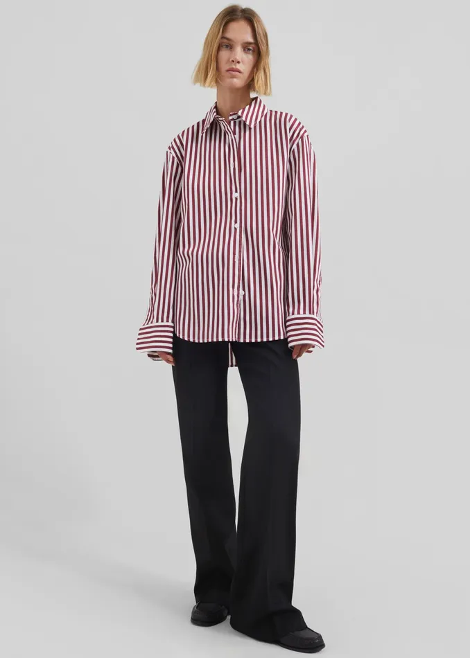 The Frankie Shop Tops Peri Striped Poplin Shirt 8211 BurgundyWhite 8211 Women