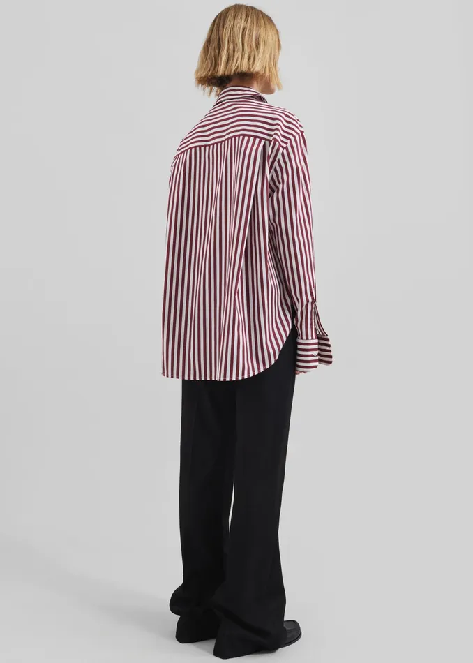 The Frankie Shop Tops Peri Striped Poplin Shirt 8211 BurgundyWhite 8211 Women