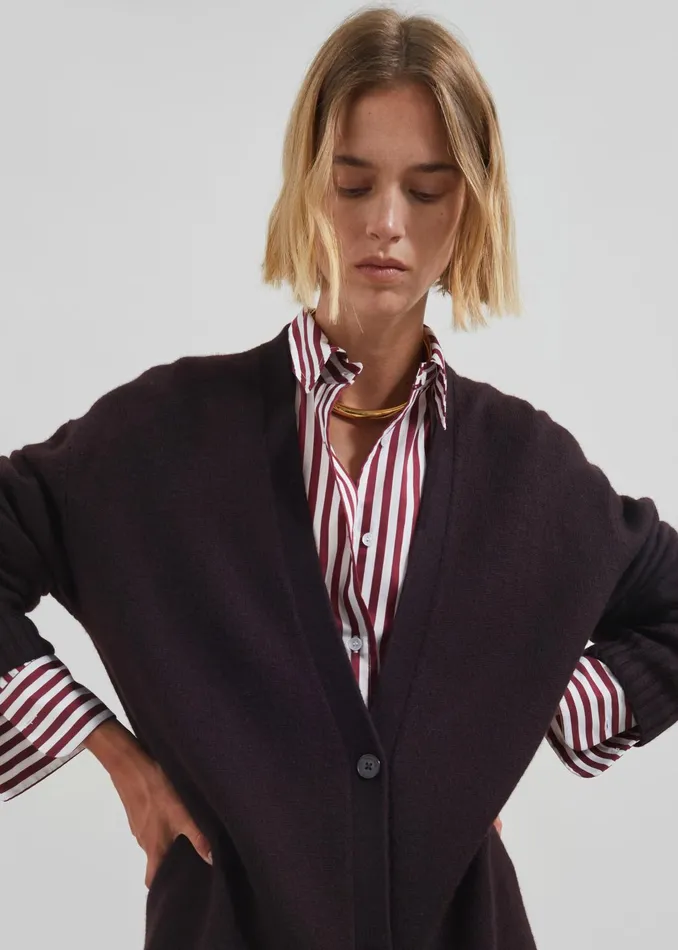 The Frankie Shop Tops Peri Striped Poplin Shirt 8211 BurgundyWhite 8211 Women