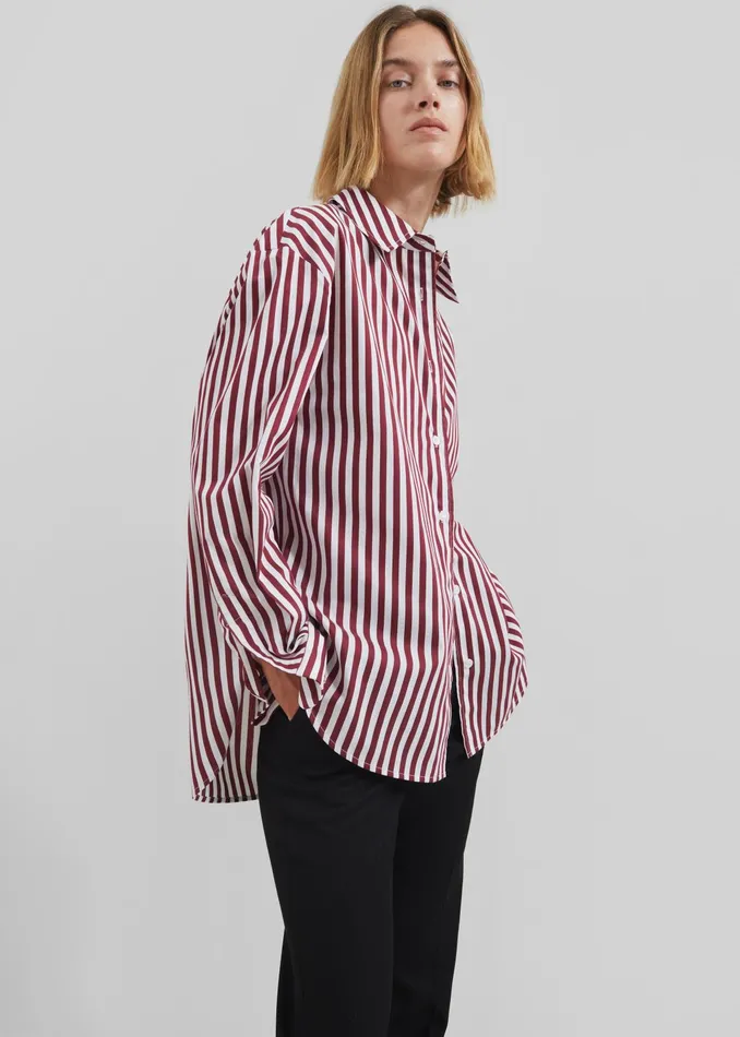 The Frankie Shop Tops Peri Striped Poplin Shirt 8211 BurgundyWhite 8211 Women