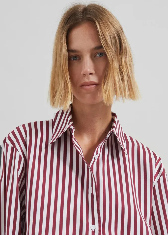 The Frankie Shop Tops Peri Striped Poplin Shirt 8211 BurgundyWhite 8211 Women