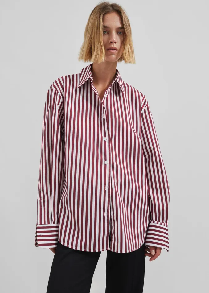 The Frankie Shop Tops Peri Striped Poplin Shirt 8211 BurgundyWhite 8211 Women