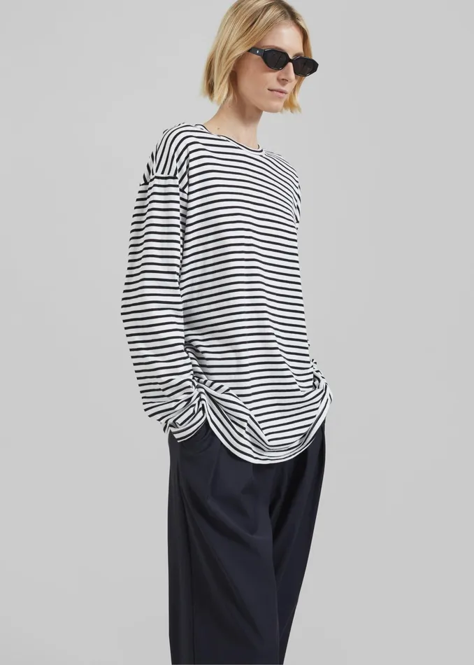 The Frankie Shop Tops Salome Long Sleeve Tee 8211 WhiteBlack Stripe 8211 Women