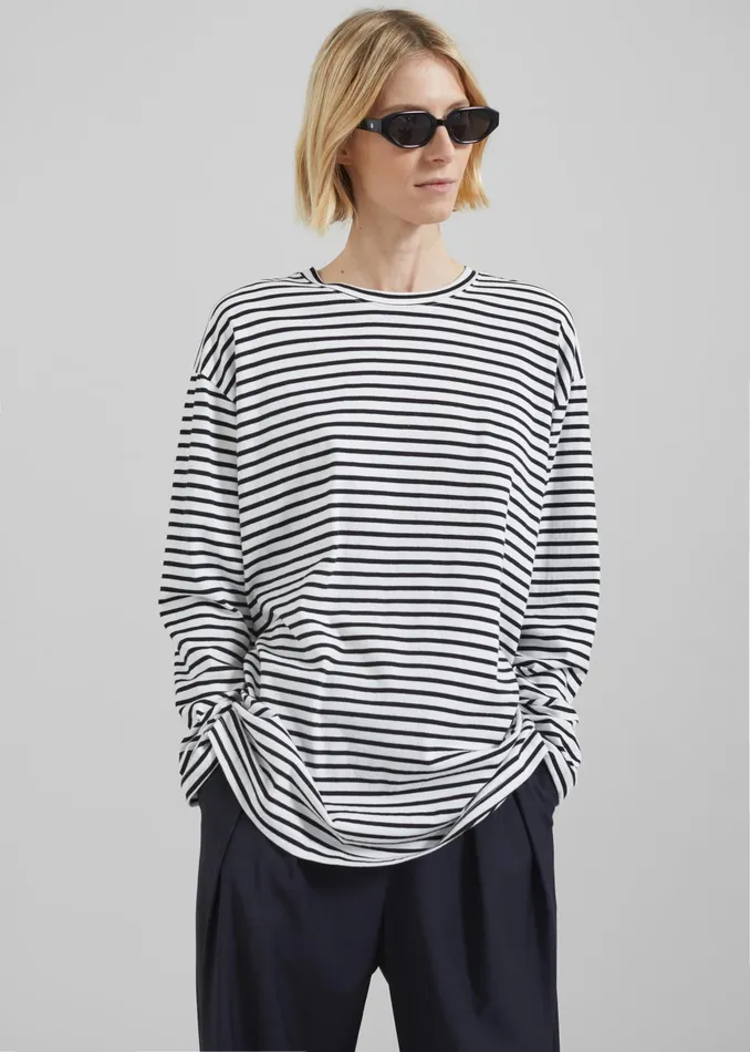 The Frankie Shop Tops Salome Long Sleeve Tee 8211 WhiteBlack Stripe 8211 Women