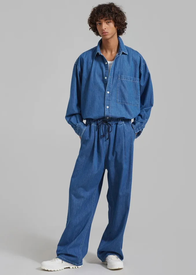 The Frankie Shop Tops Tanner Denim Shirt 8211 Medium Wash 8211 Men