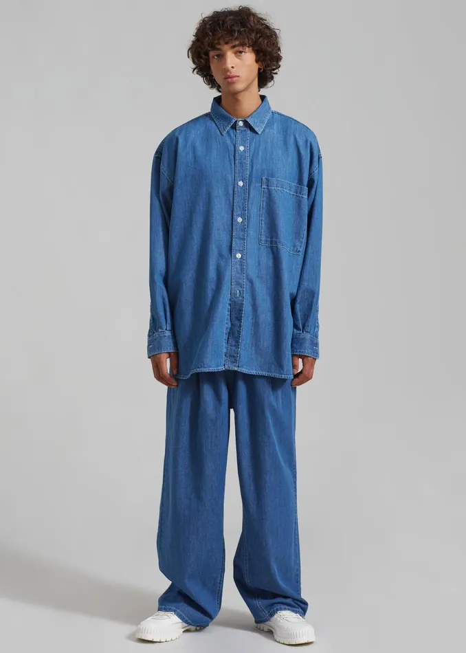 The Frankie Shop Tops Tanner Denim Shirt 8211 Medium Wash 8211 Men