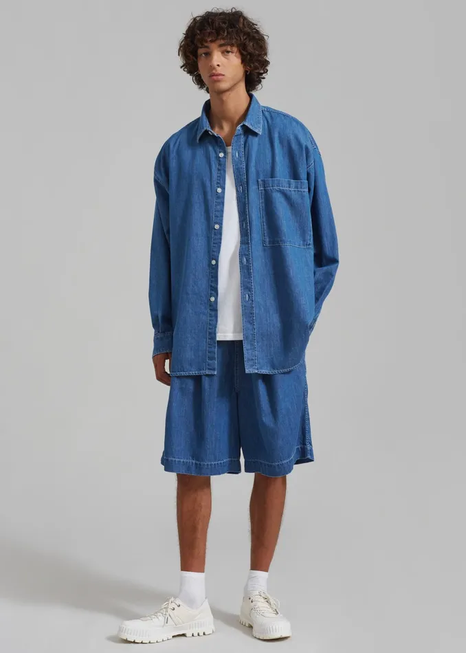 The Frankie Shop Tops Tanner Denim Shirt 8211 Medium Wash 8211 Men