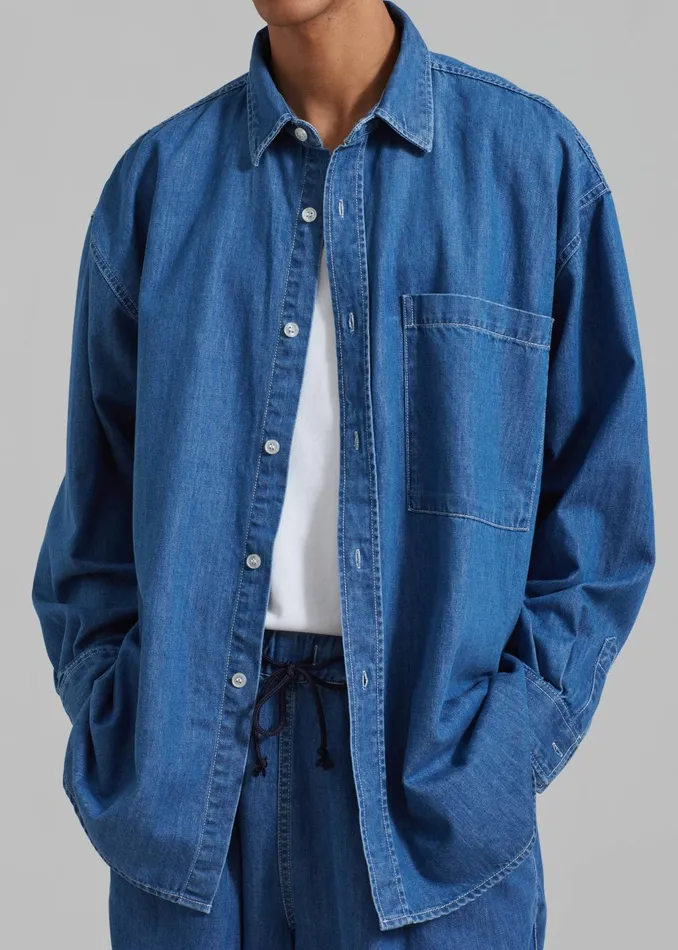The Frankie Shop Tops Tanner Denim Shirt 8211 Medium Wash 8211 Men