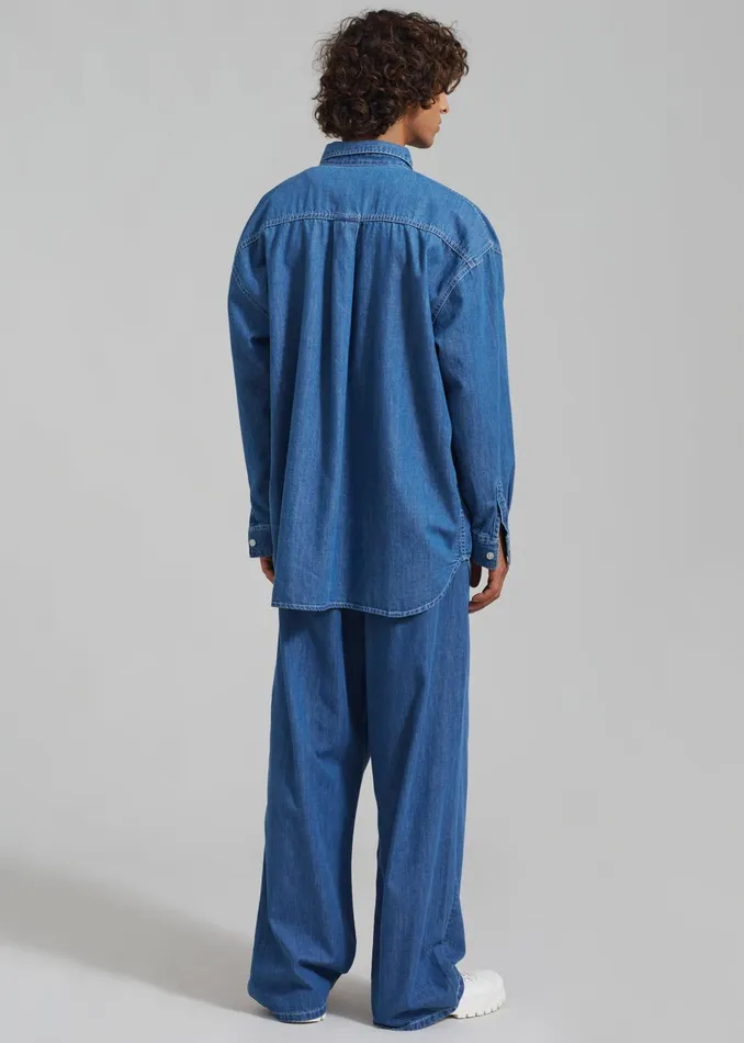 The Frankie Shop Tops Tanner Denim Shirt 8211 Medium Wash 8211 Men