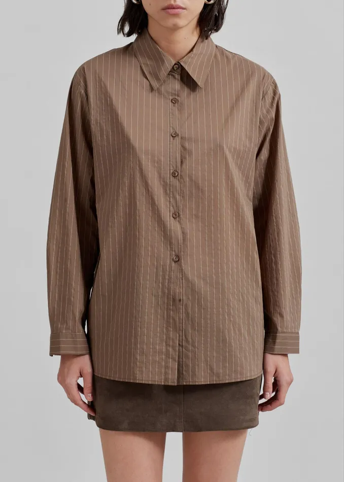 The Frankie Shop Tops Tolu Shirt 8211 BrownWhite Pinstripe 8211 Women