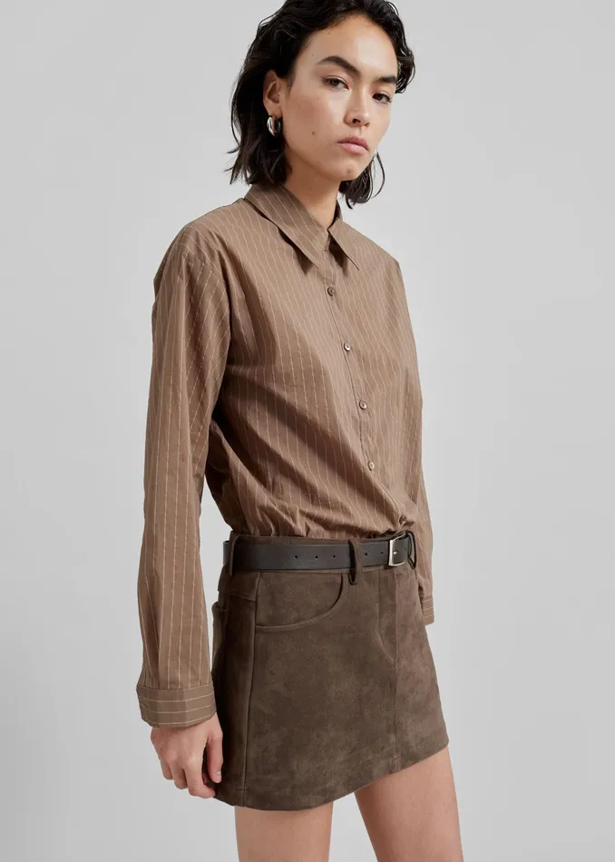 The Frankie Shop Tops Tolu Shirt 8211 BrownWhite Pinstripe 8211 Women