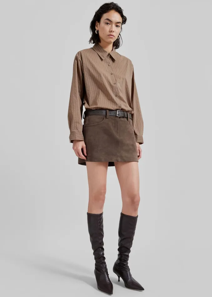 The Frankie Shop Tops Tolu Shirt 8211 BrownWhite Pinstripe 8211 Women