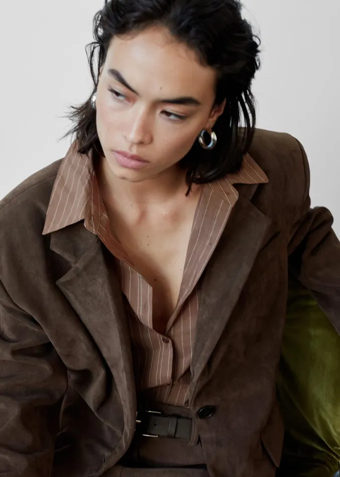 The Frankie Shop Tops Tolu Shirt 8211 BrownWhite Pinstripe 8211 Women