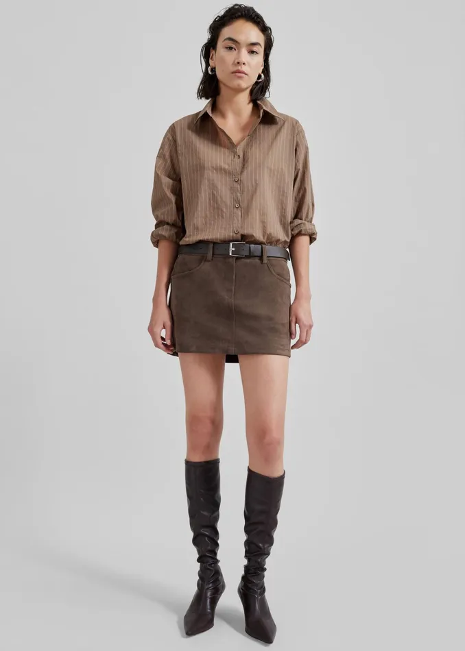 The Frankie Shop Tops Tolu Shirt 8211 BrownWhite Pinstripe 8211 Women
