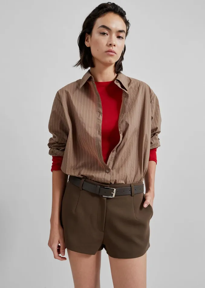 The Frankie Shop Tops Tolu Shirt 8211 BrownWhite Pinstripe 8211 Women