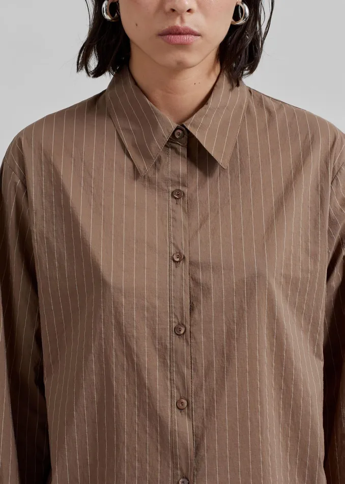 The Frankie Shop Tops Tolu Shirt 8211 BrownWhite Pinstripe 8211 Women