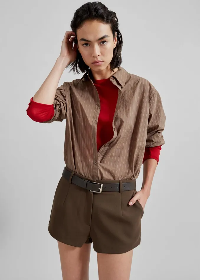 The Frankie Shop Tops Tolu Shirt 8211 BrownWhite Pinstripe 8211 Women