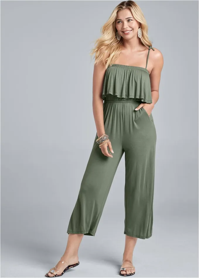 TIE STRAP CASUAL JUMPSUIT Khaki Women VENUS Casual Jumpsuits and Rompers