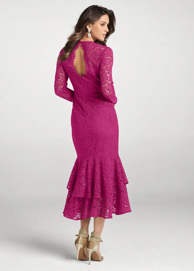 TIERED LACE MIDI DRESS Fuchsia Women VENUS Midi Dresses