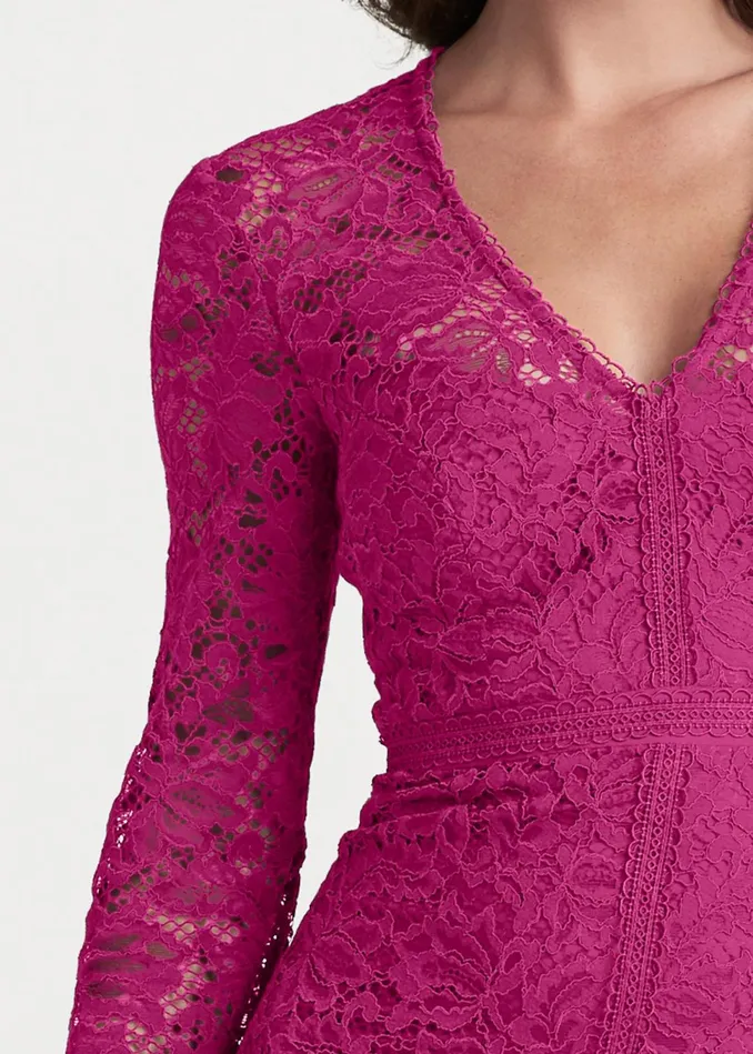 TIERED LACE MIDI DRESS Fuchsia Women VENUS Midi Dresses