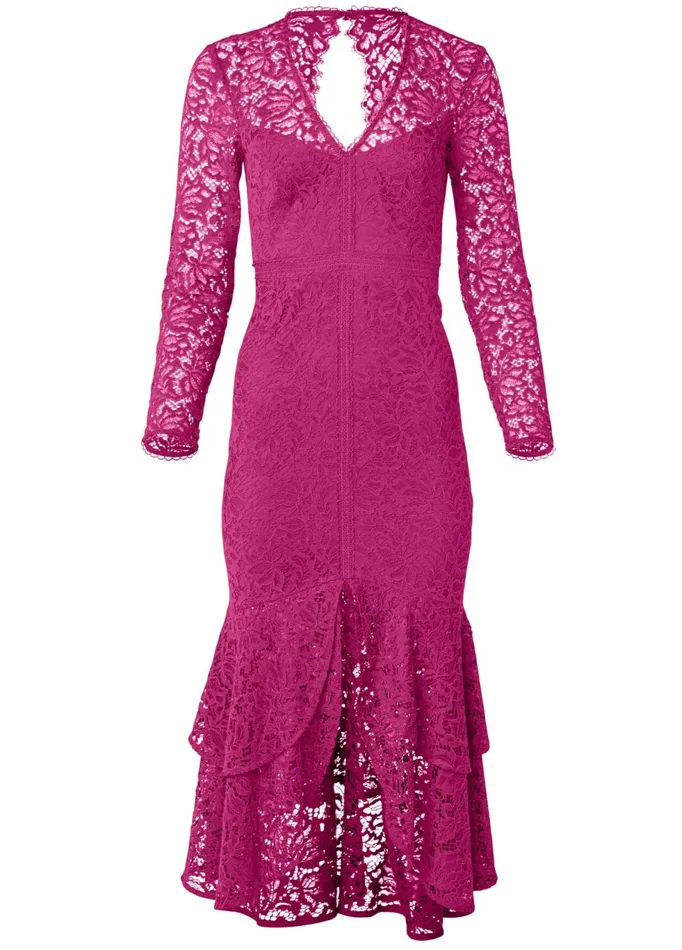 TIERED LACE MIDI DRESS Fuchsia Women VENUS Midi Dresses