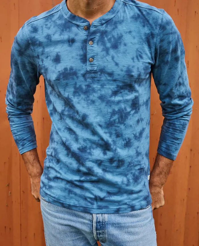 ToadandCo Men8217s Primo Long Sleeve Henley True Navy Tie Dye Men8217s Shirts