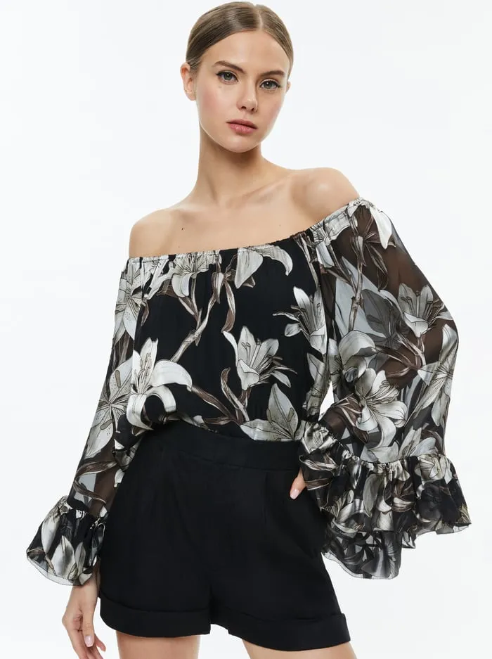 Tops Women Alice Olivia Ardelia Off The Shoulder Top Stargazer Black Lg